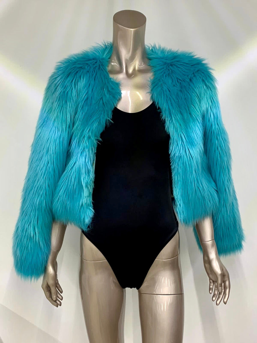 Turquoise Faux top Fur Coat