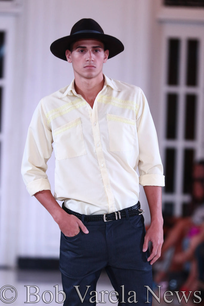 Men's Pastel Yellow with Lace appliqué Button-Down Shirt