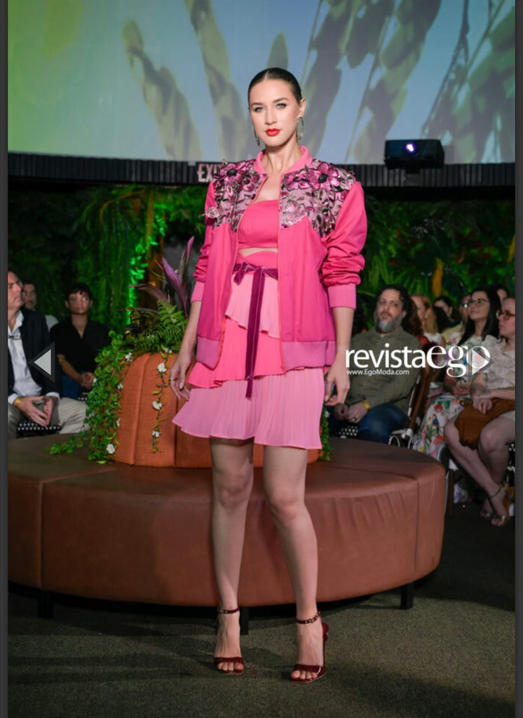 Magenta Twill Top and  Neon Pink & Light Pink Skirt- Set