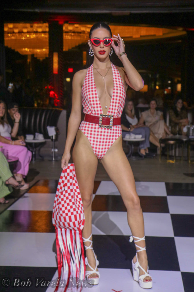 Red Gingham halter one piece bathing suit