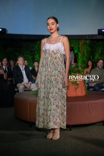 Floral Print and Lace Maxi Dress