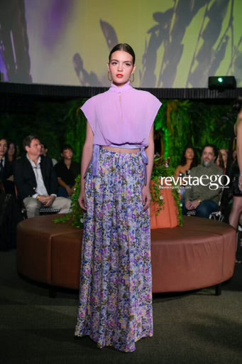 Lilac Pleated Chiffon Top with Floral Printed Long Skirt