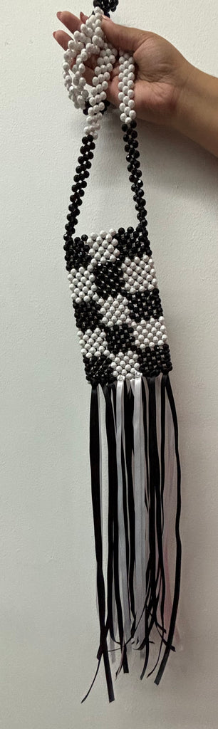 Beaded black and white cellphone purse