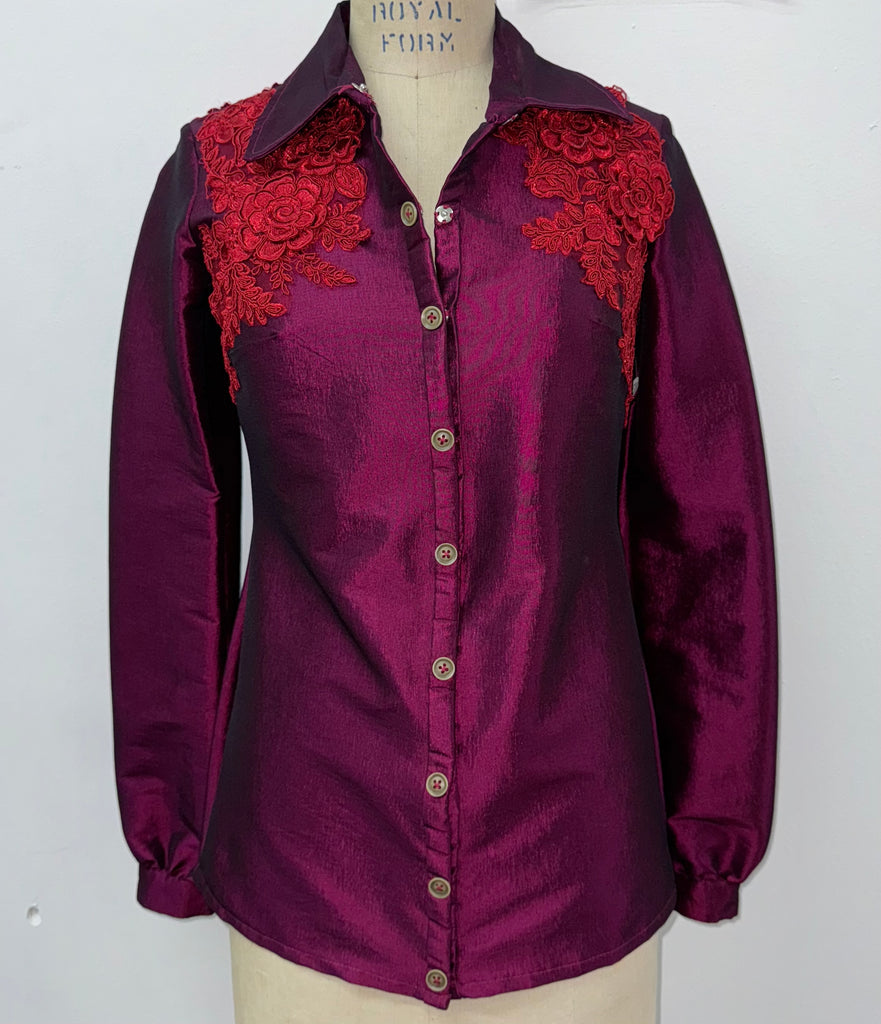 Stretch taffeta shirt with lace details