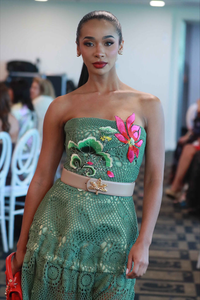 Green Crochet Midi Dress with Appliqué