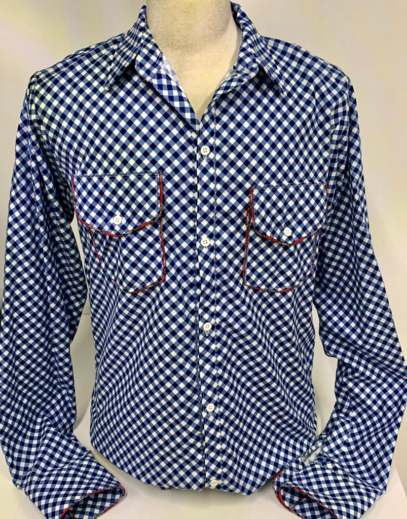 Men's Blue Gingham Button-Down Shirt