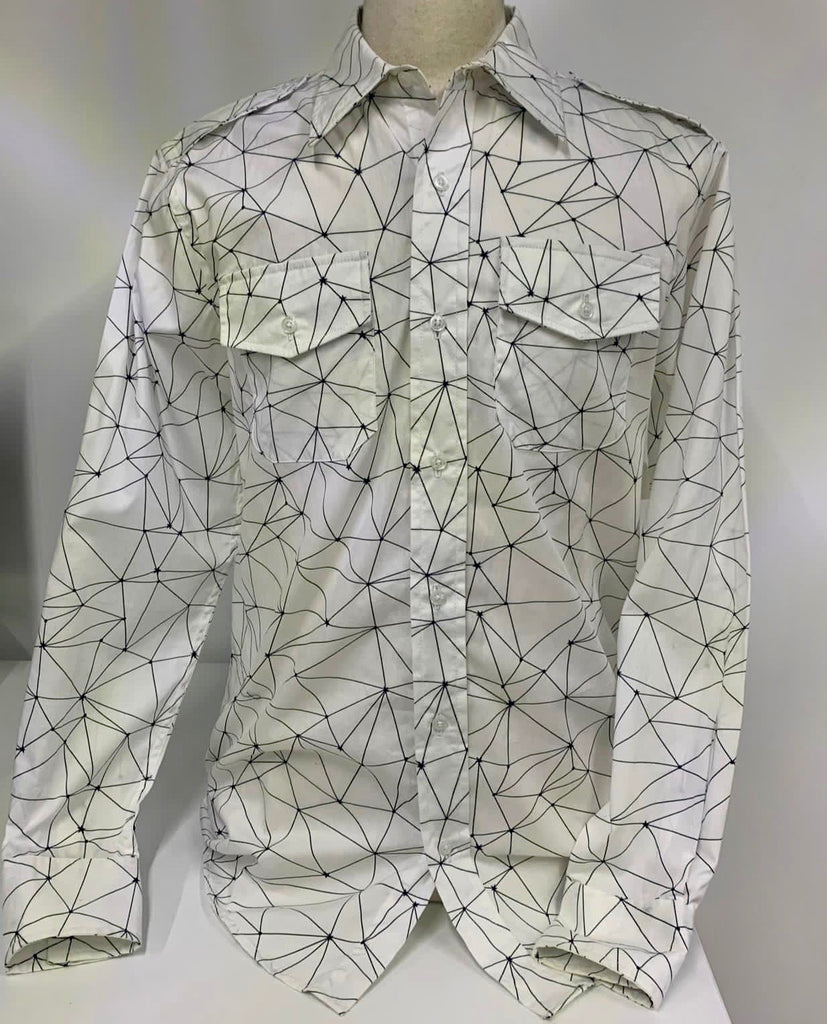 Men's White Geometric Button-Down Shirt