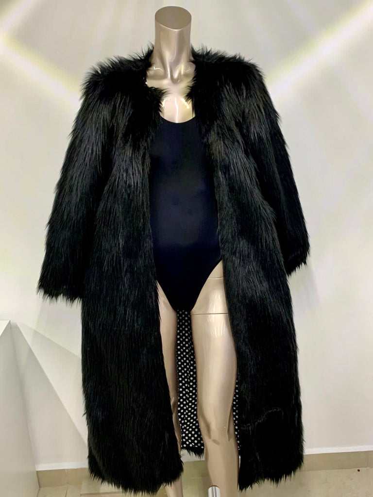 Black Faux Fur Coat- Long