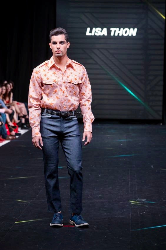 Men's Salmon Stars Button-Down Shirt
